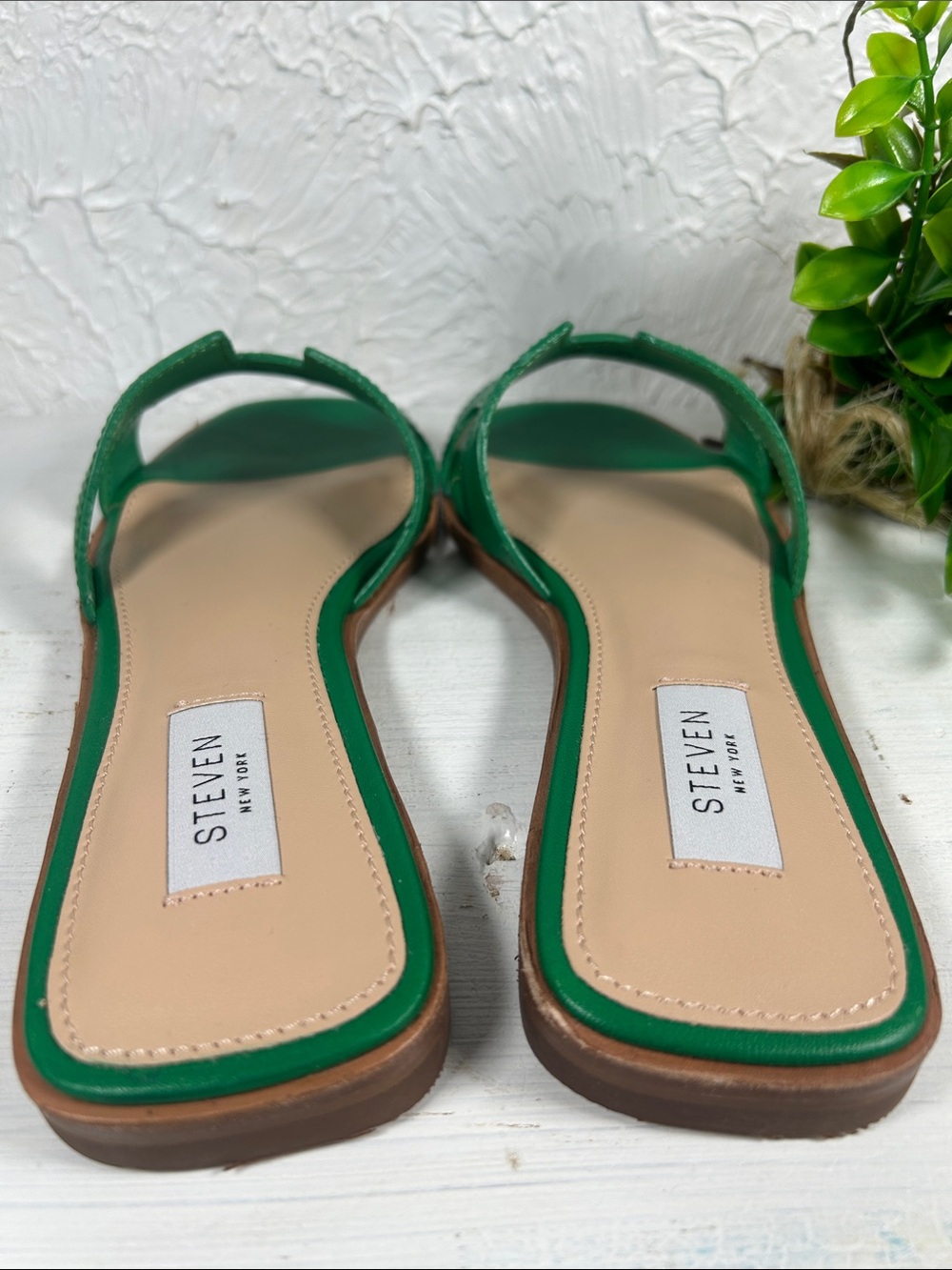 🆕Steven New York HADYN Green Leather Slide In Mules Flat Sandal NWTBoxed - Picture 9 of 16